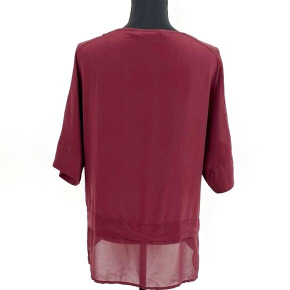 Banana Republic Women’s Silk Blouse Tunic Maroon Burgundy Short Sleeve Medium - Picture 3 of 8